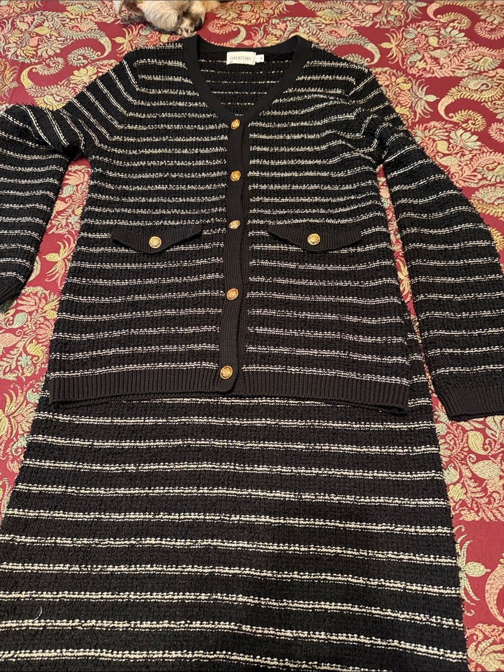 Black and White Striped Button Cardigan Sweater